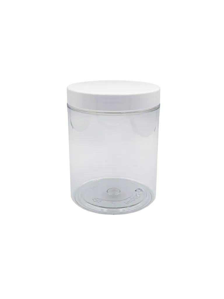 Assortment of Pots - Plastic transparent jar with white screw cap